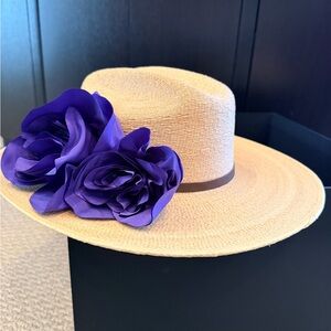 Willy Chavarria Natural Straw Hat with Purple Floral Trim